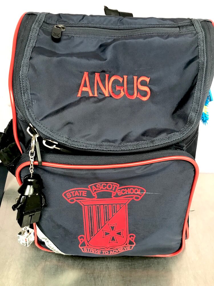 school bags with names on them